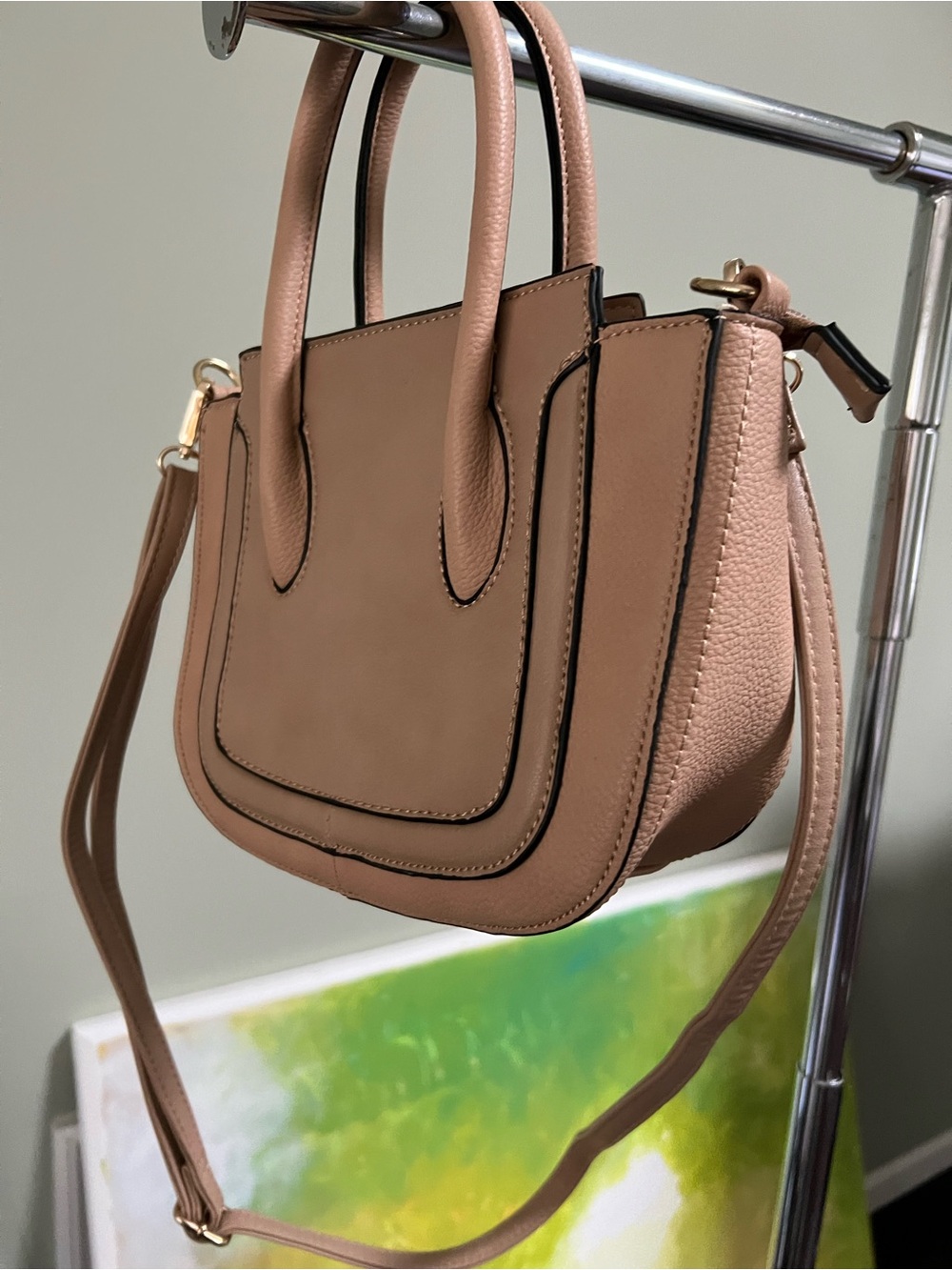 Structured Taupe Shoulder Bag with Adjustable Strap